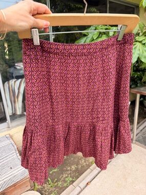 Free People Maroon & orange  Geometric Ruffle Mini Skirt